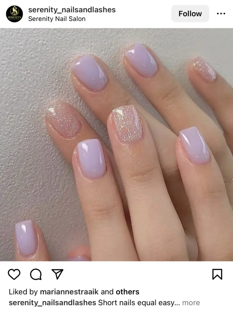 Purple Glitter Natural Nails
