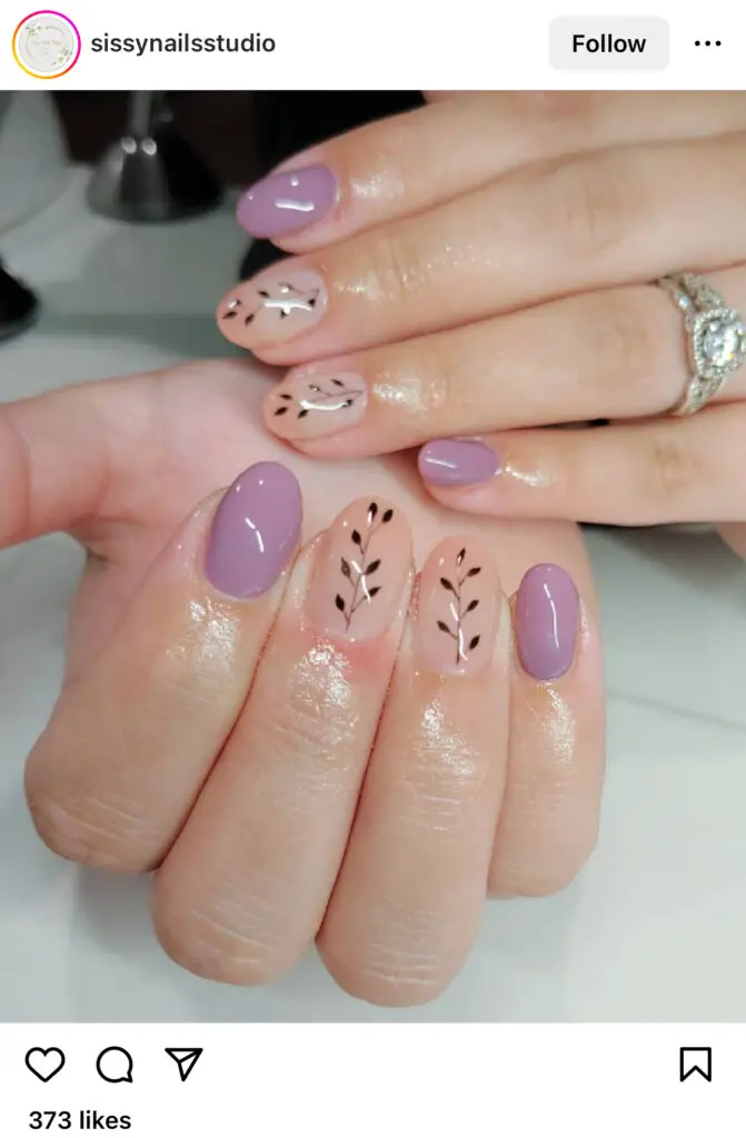 Purple Leaf Natural Nails