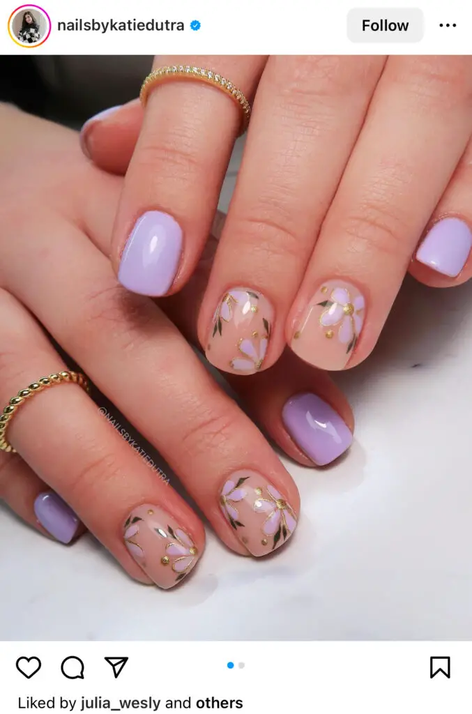 Purple Flower Natural Nails