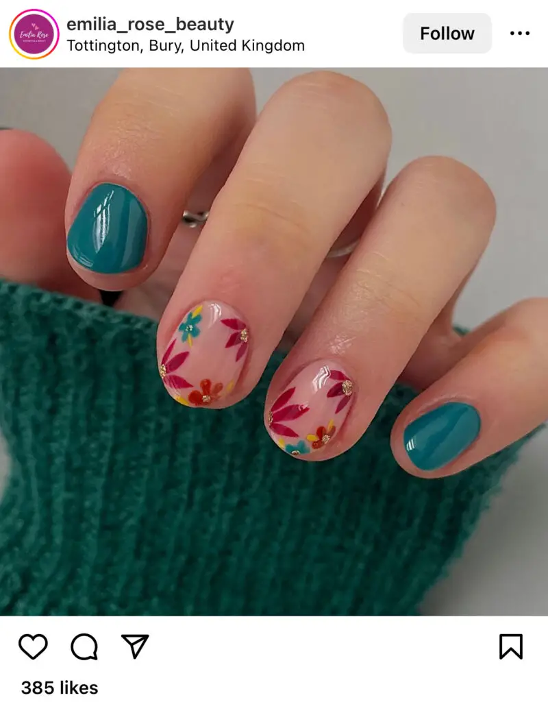 Colorful Flower Simple Natural Nails