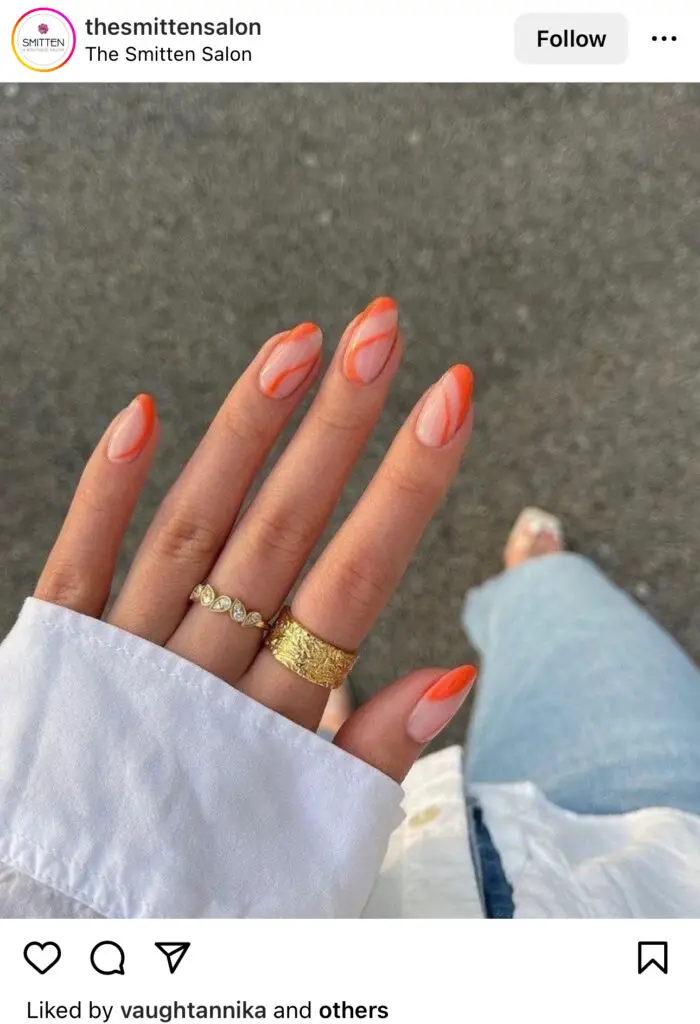 Orange Wavy Summer Nails