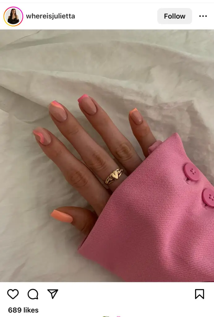 Orange And Pink Strips Summer Nails