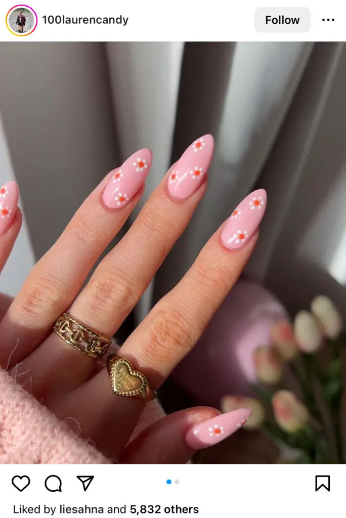 Pink And White Daisy Summer Nails