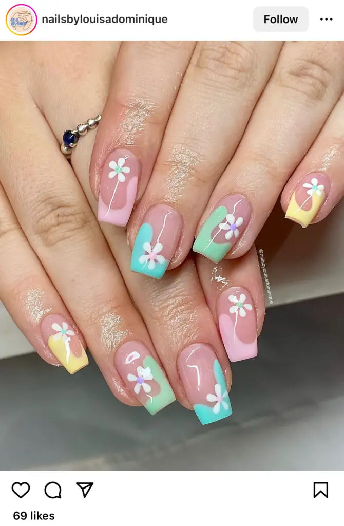 Colorful Flower Design Summer Nails