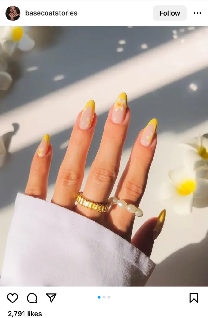 Yellow French Tips With Flower Summer Nails