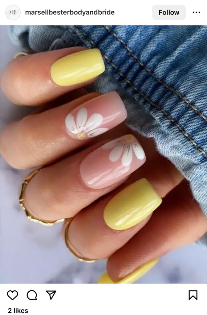 Yellow And White Flower Summer Nails