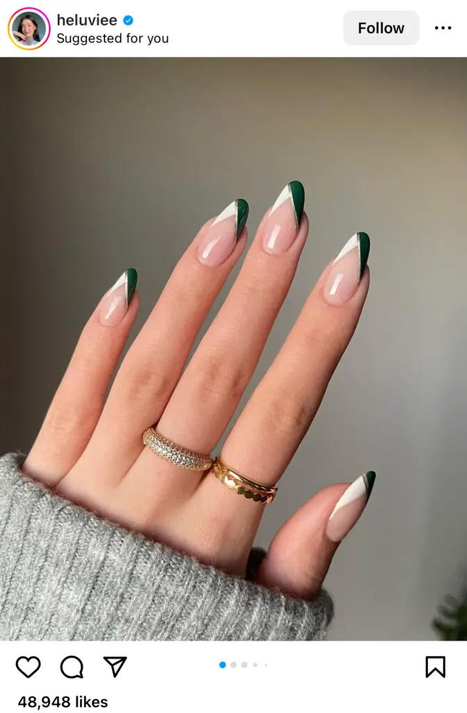White and dark green vacation nails 