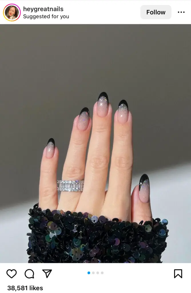 Black and Glitter Silver Vacation Nails 