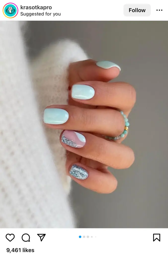 Baby Blue With Glitter Vacation Nails 