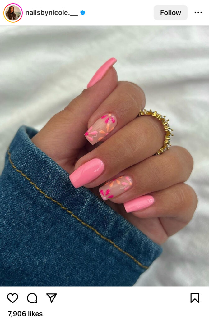 Flower Pink Summer Nails