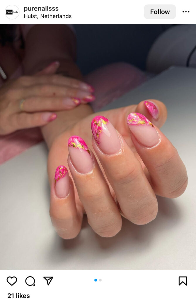 Pink And Gold Summer Nails