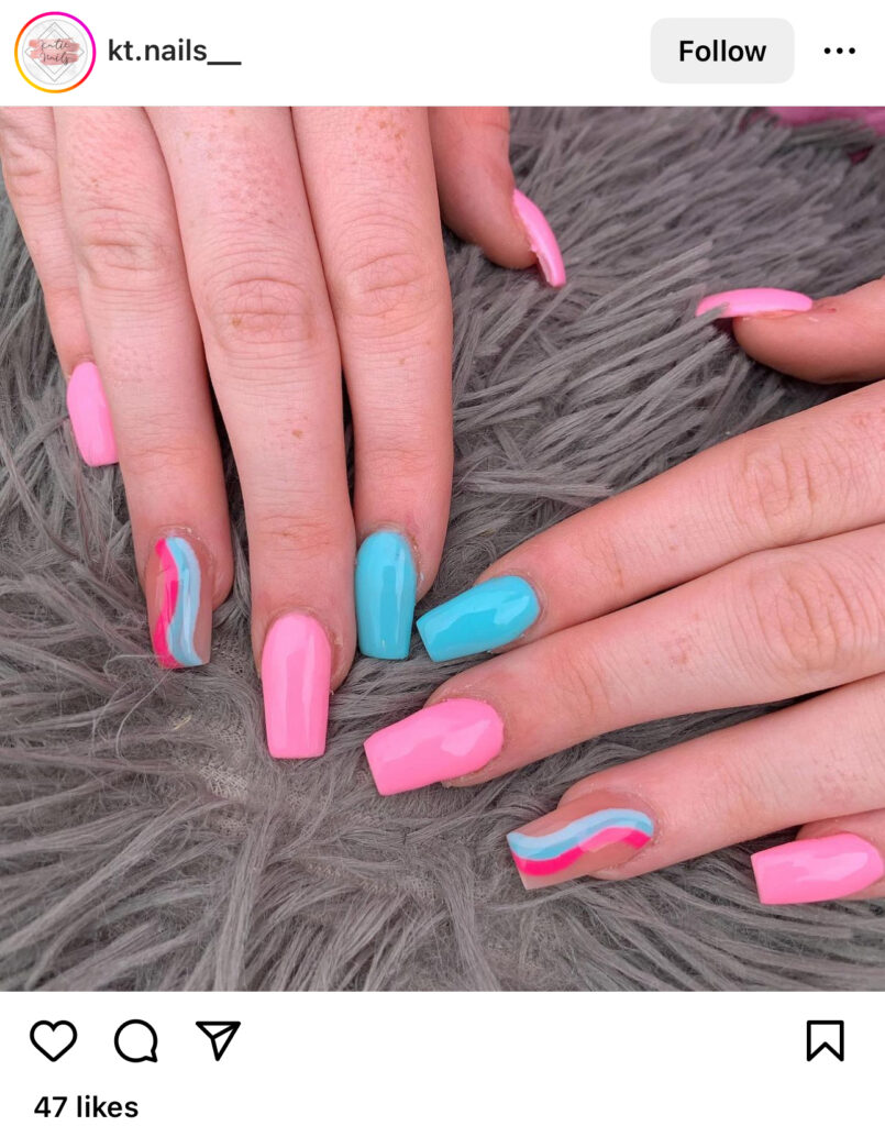 Blue And Pink Summer Nails