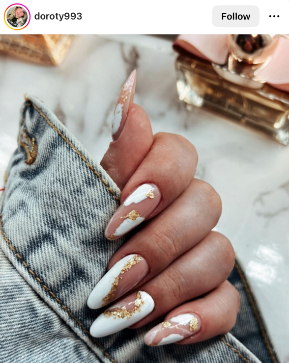 White And Gold Summer Nails