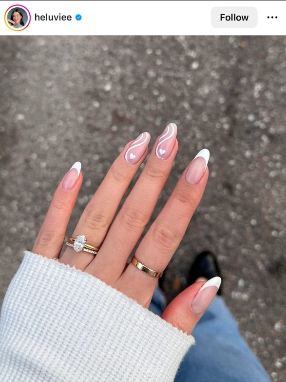 White Heart And French Tip Summer Nails