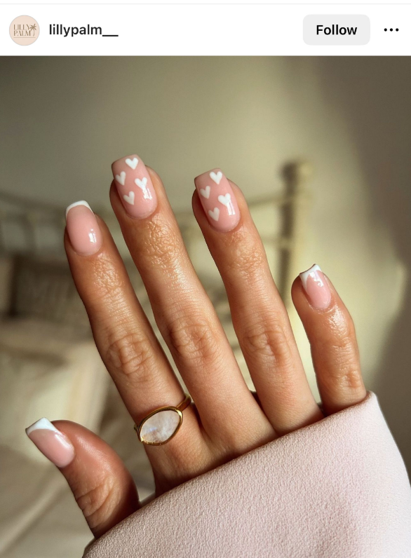 Simple Heart White Summer Nails
