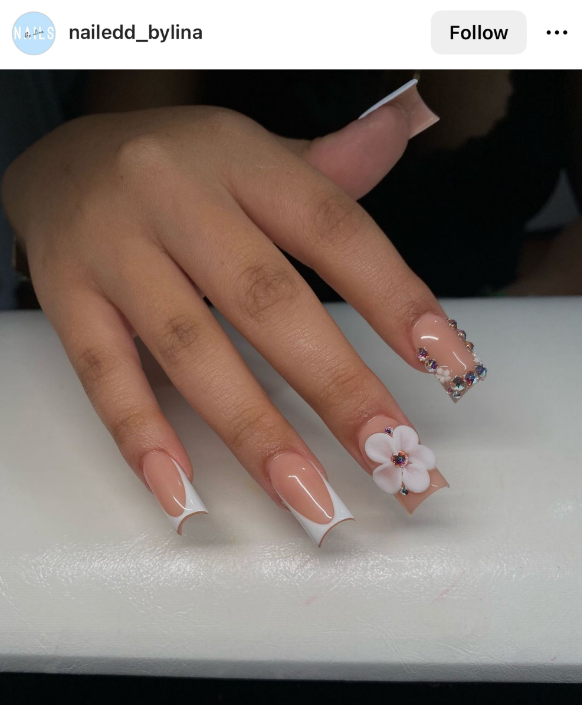 Flower White Summer Nails