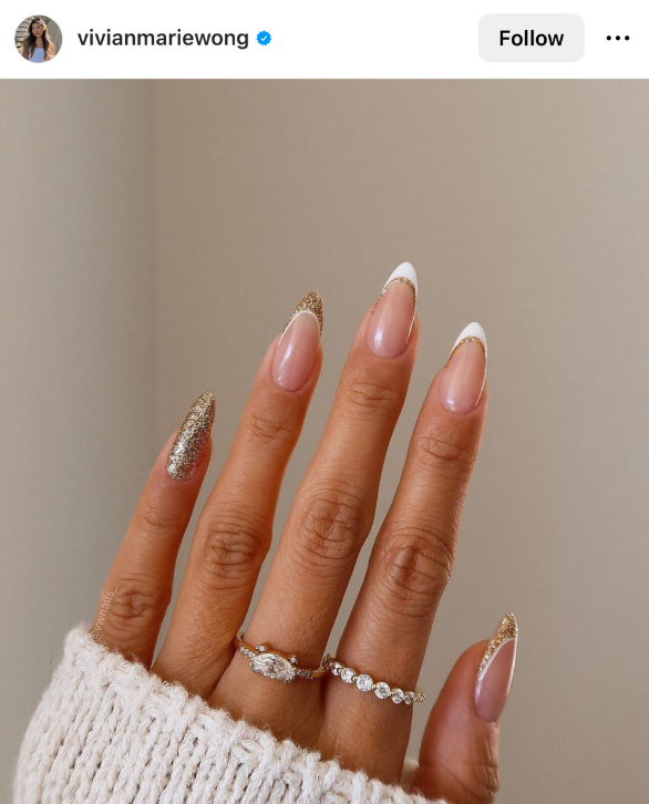 Gold And White Summer Nails