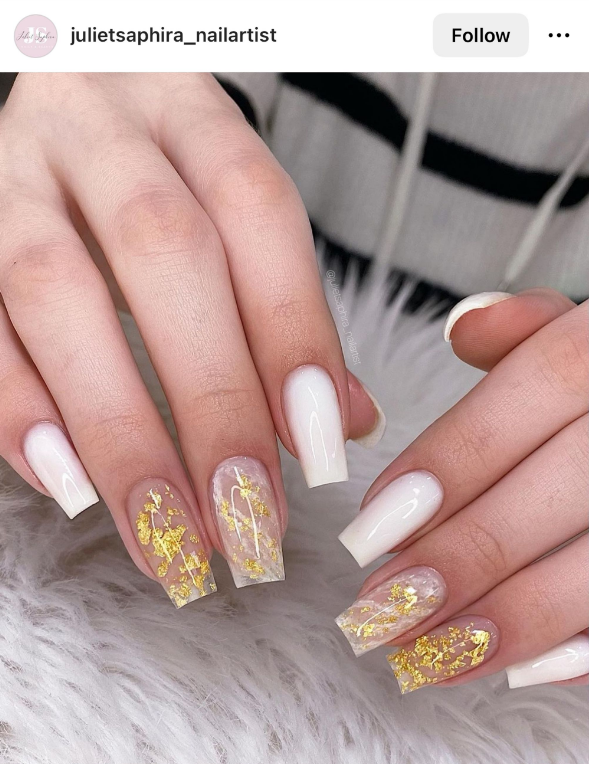 White And Gold Summer Nails 