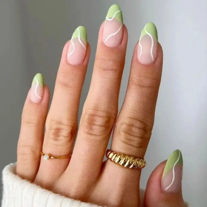 Pastel Green French Tip Nails Design 