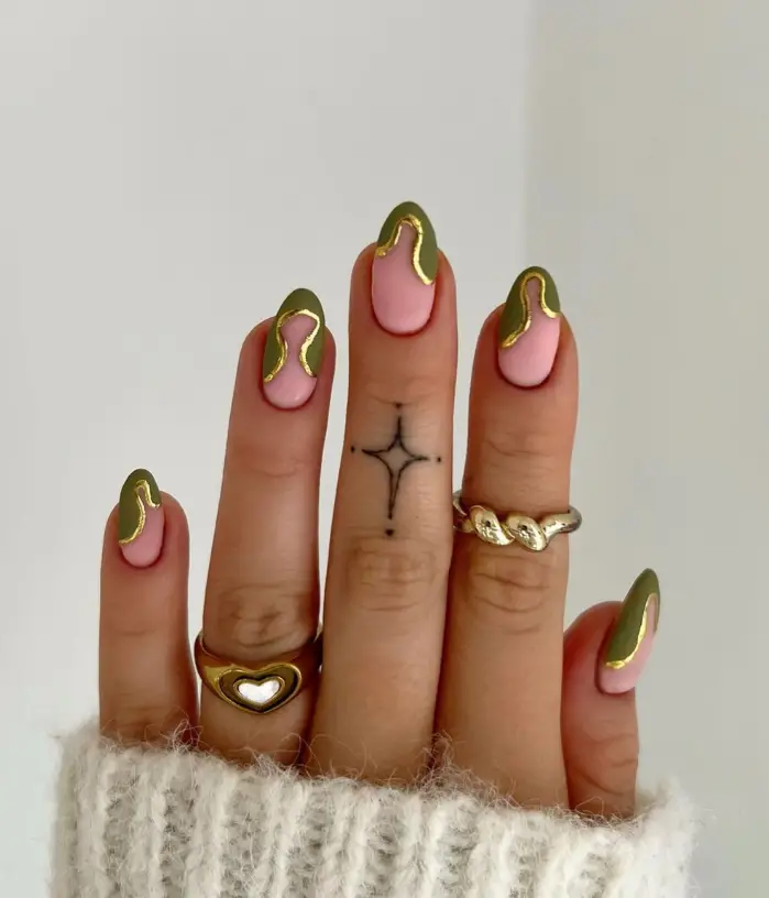 Green Gold Nails Design