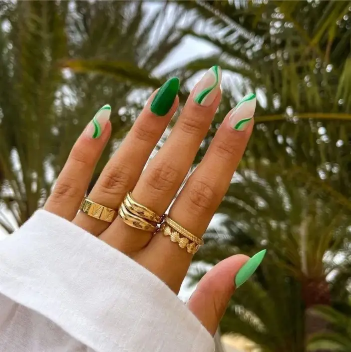 Different Tones Of Green Nails Design