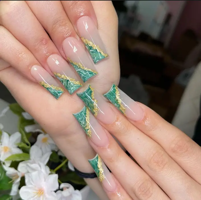 Side French Green Nails Design 