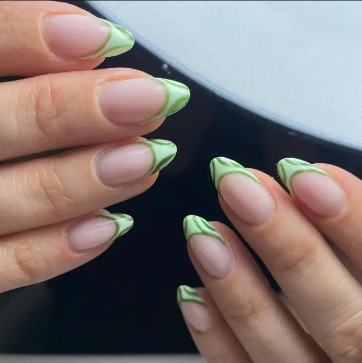 French Green French Tip Nails Design