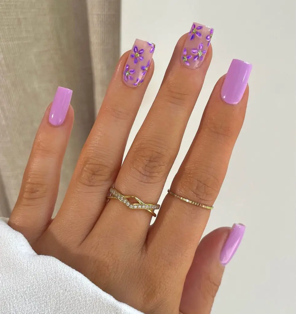 Purple Flower Summer Nails 