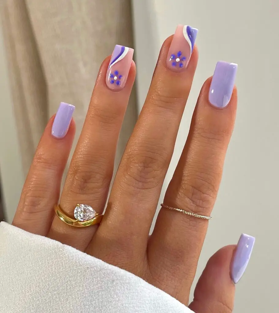 Purple Flower Summer Nail Design