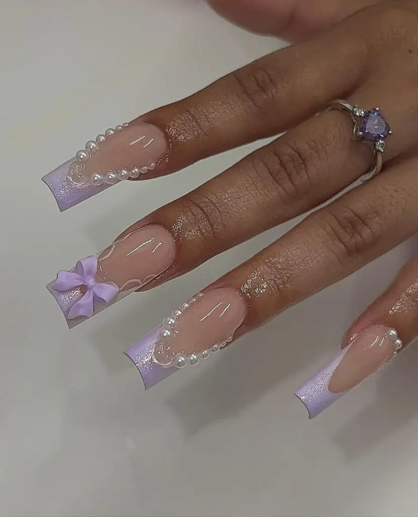 Light Purple Bow Summer Nail Design