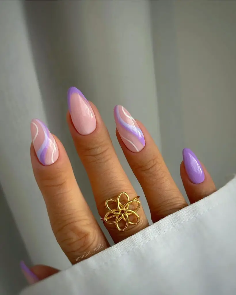 Purple Strips Summer Nail Design