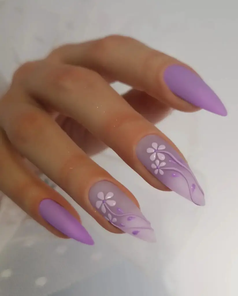 Purple Flower Summer Nail Design