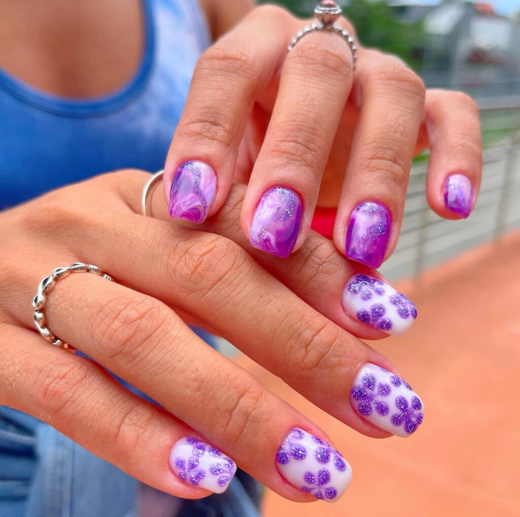 Glitter Summer Purple Nail Design 
