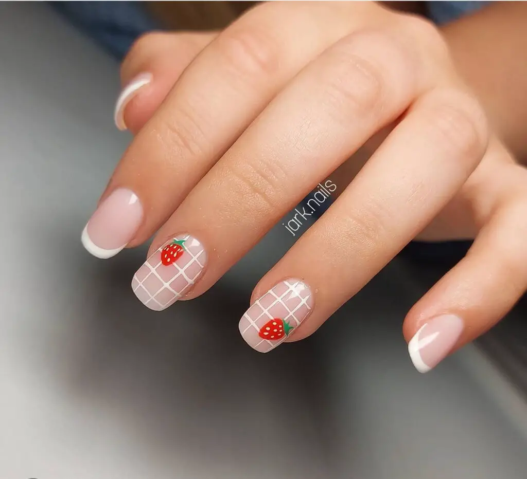 White And Red Strawberry Nail For Summer