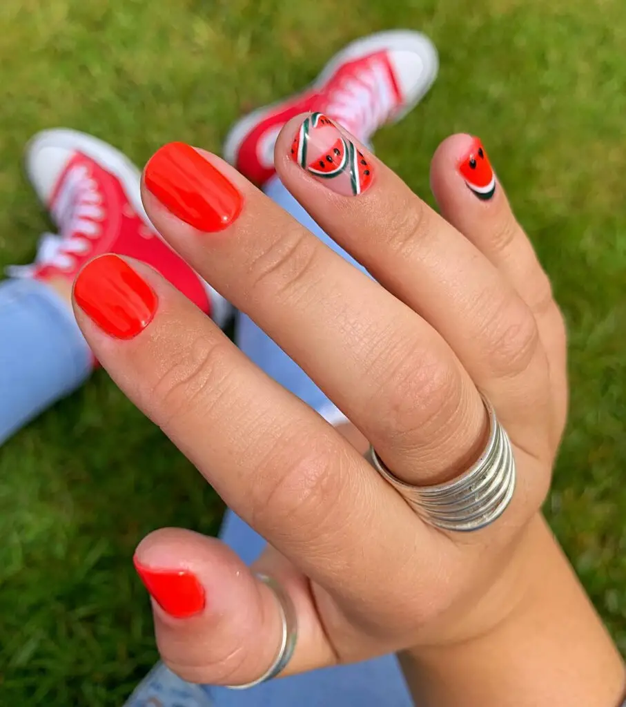 Watermelon Red Nails For Summer