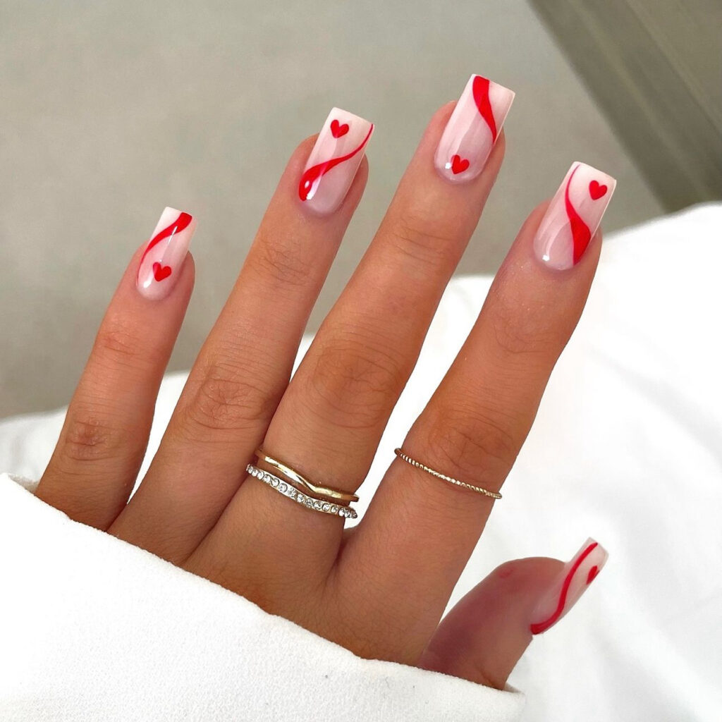 Heart Red Nails For Summer