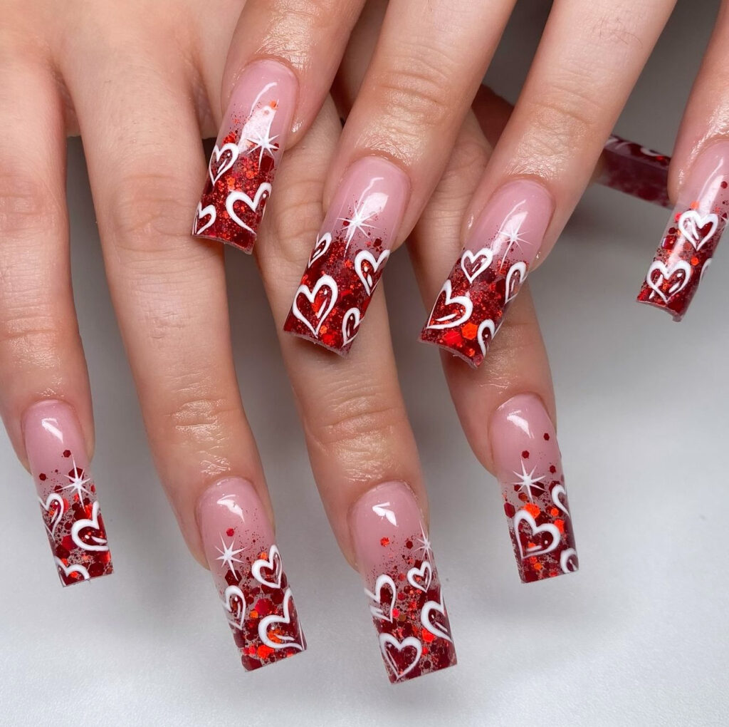 Glitter Red Nail Design For Summer