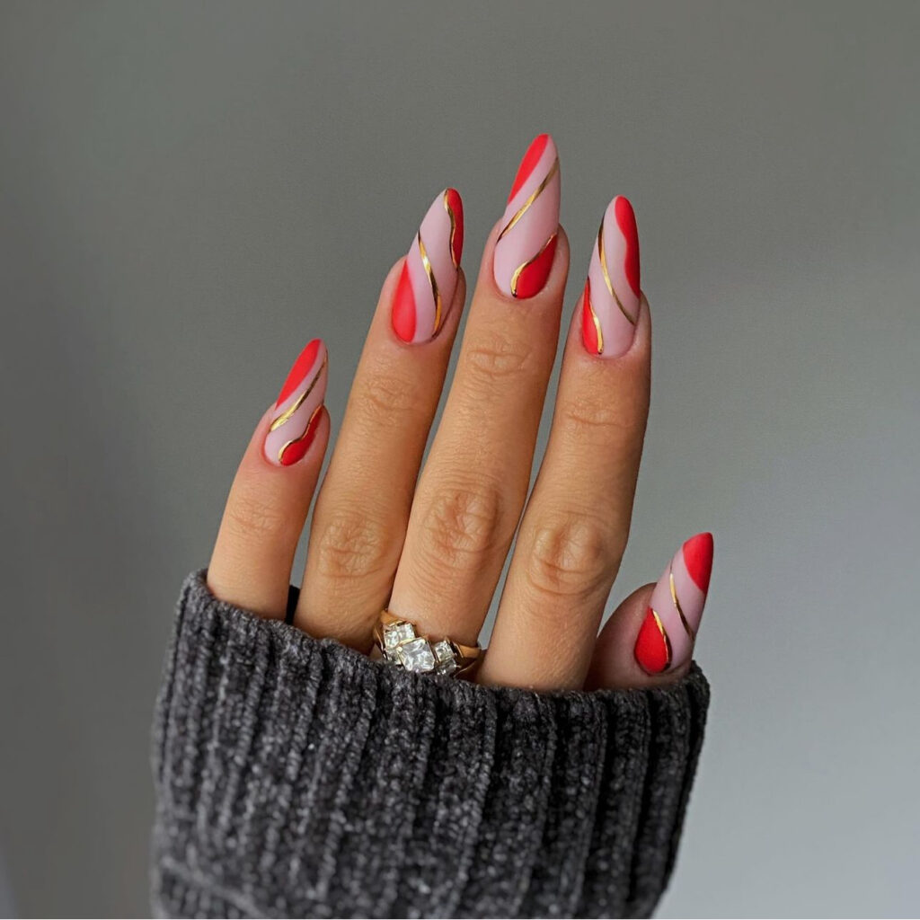 Gold and Red Nail Design For Summer
