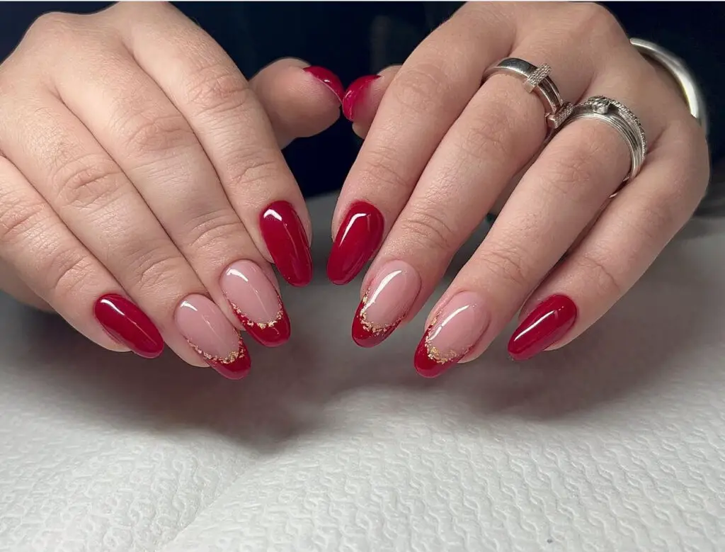 Red And Gold Nail Design For Summer