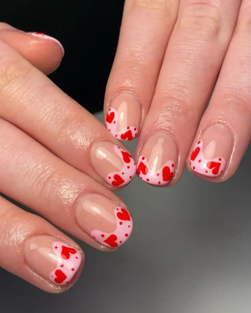 Pink And Red Heart Nails For Summer