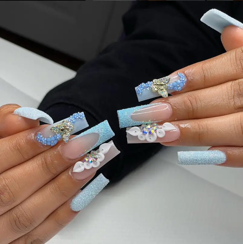 Baby Blue Nail Design For Summer 