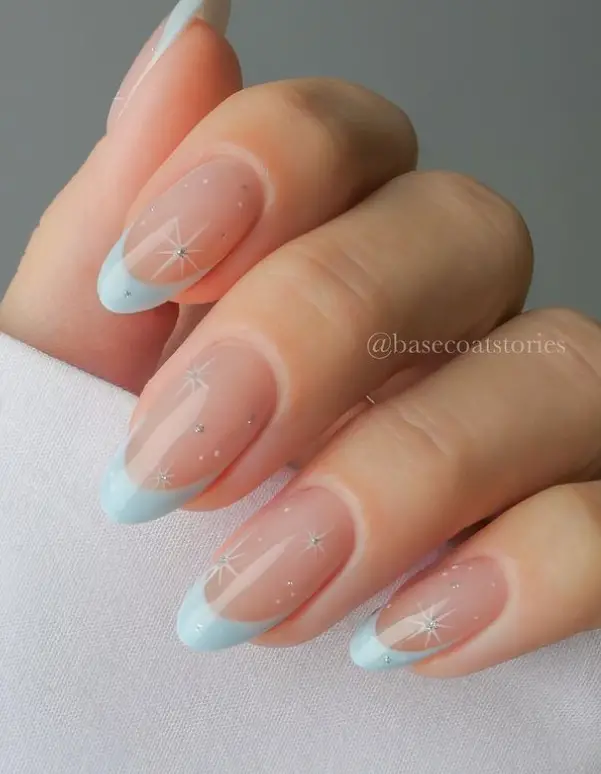 French Tip Baby Blue Nail Design For Summer 