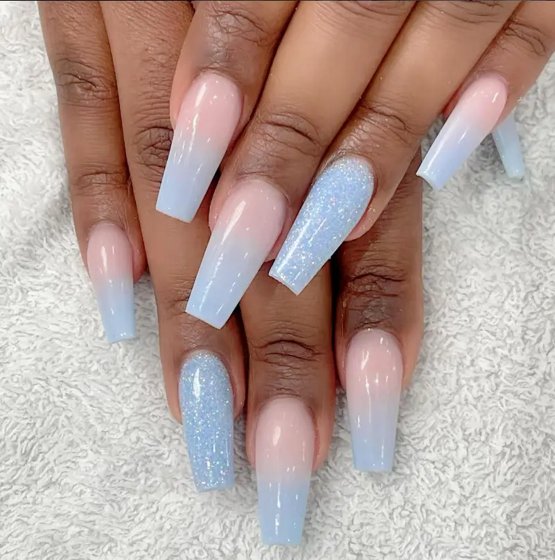 Glitter Baby Blue Nails For Summer 