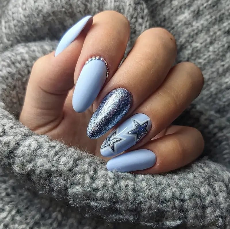 Baby Blue Star Nail Design