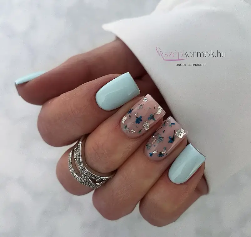 Glitter Baby Blue Nail Design For Summer