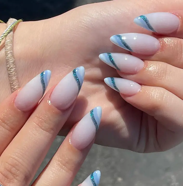 Simple Side Baby Blue Nail Design For Summer