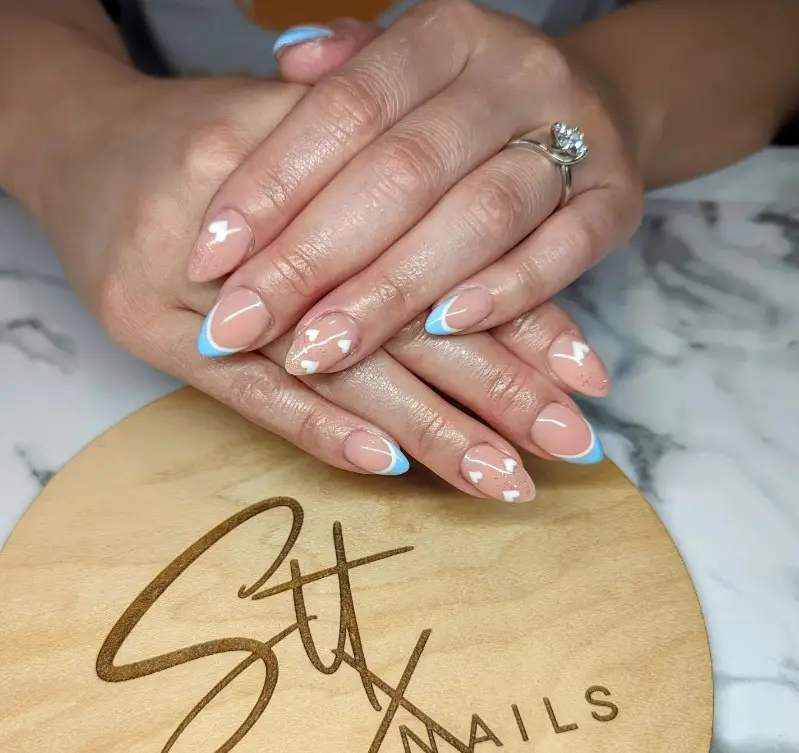 Simple Heart Baby Blue Nail Design For Summer 