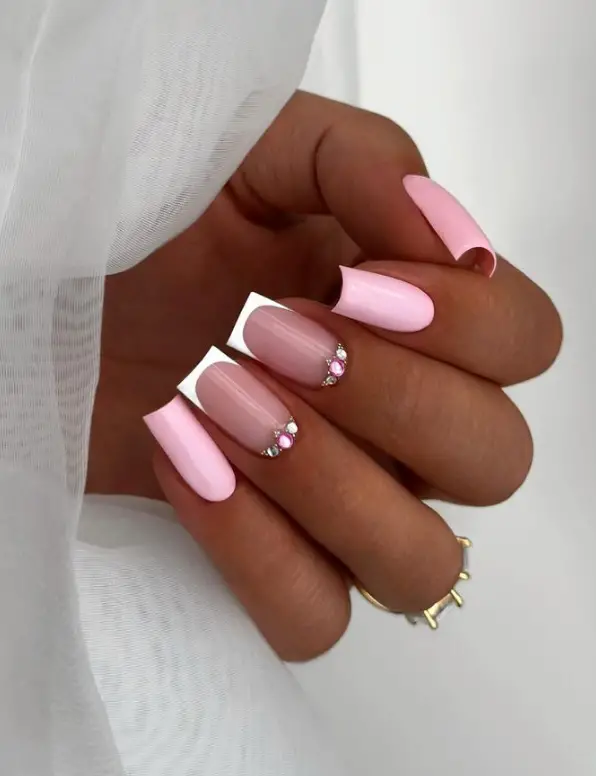 White And Baby Pink Nails For Summer