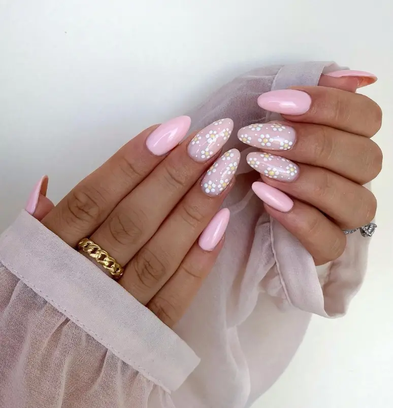 Flower Baby Pink Nails For Summer