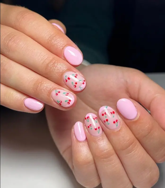 Cherry Baby Pink Nail Inspo For Summer